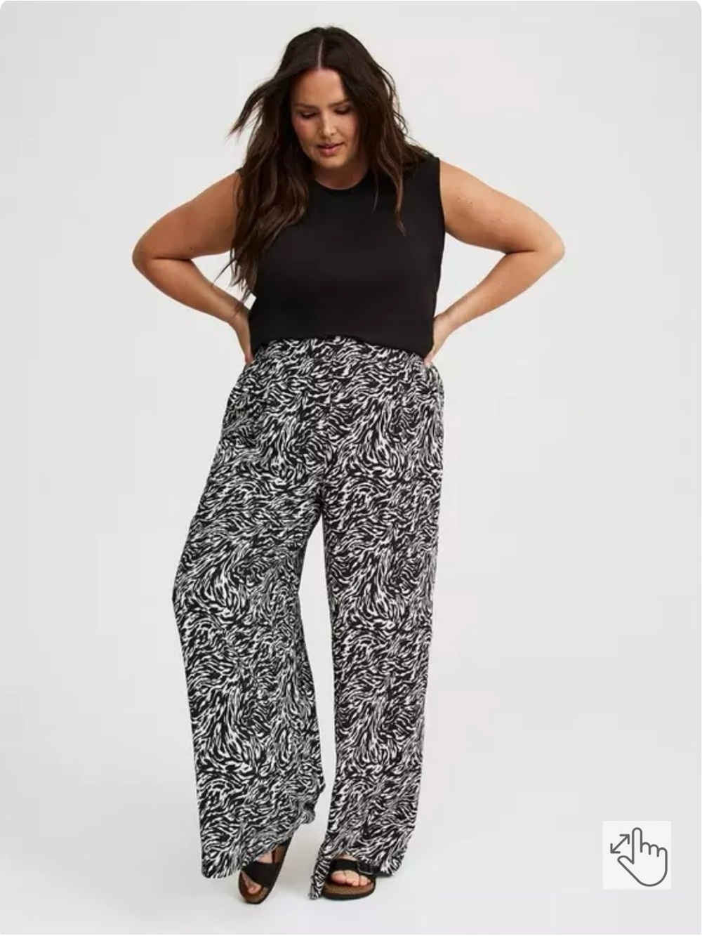 Plus Size Black & White Printed Wide-Leg Pants